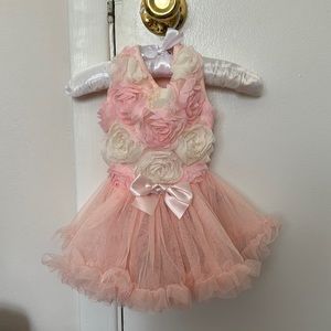 Special Occasion, Dog Dress, Size Small, Mix of Pink and White Roses, with Bow